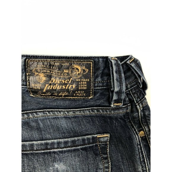 Diesel Industry Larkee Mens 34x29 Hemmed Blue Denim Jeans Straight Button Fly - Picture 6 of 10